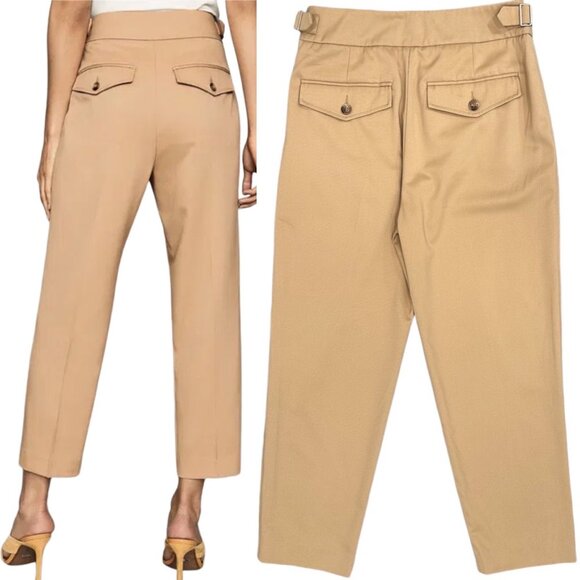 Reiss Camber Pleat Front Tapered Ankle Trousers Pants in Tan Women's Size 6 - Picture 2 of 16